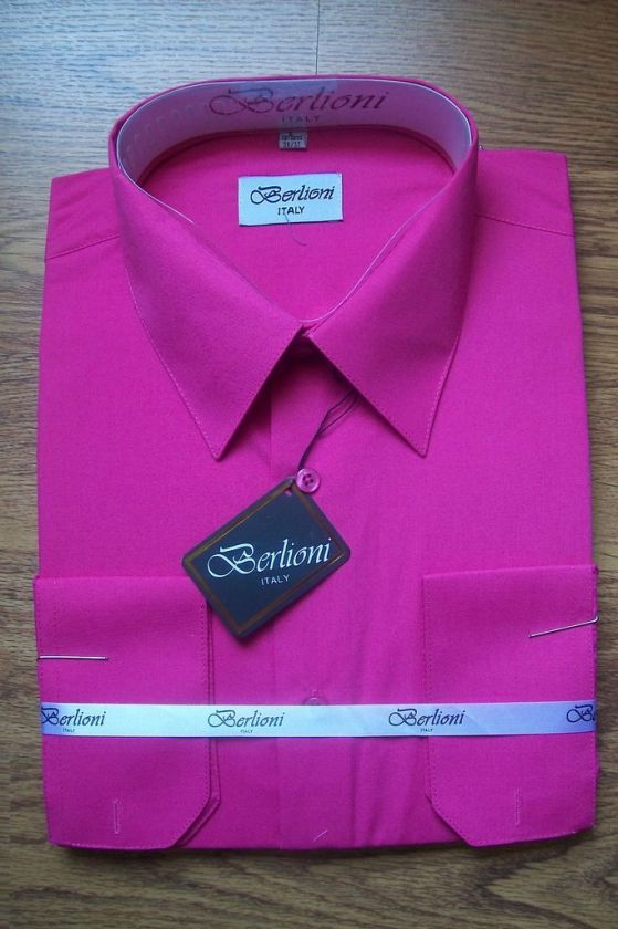 NIB Mens French convertible Cuffs Dress Shirt FUSCHIA  