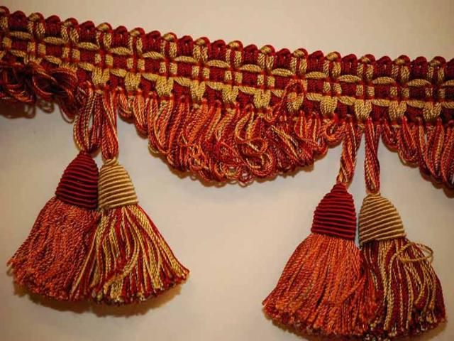 Decorative Tassel Fringe Trim Red Orange Cream 3.5 W  