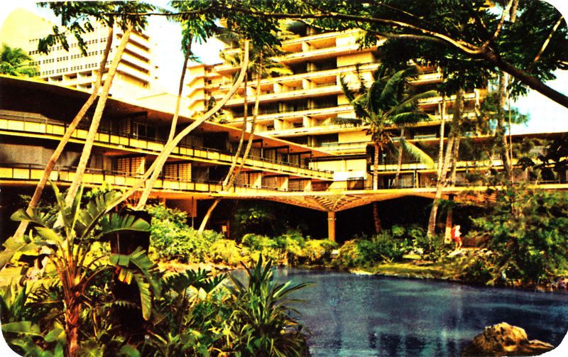 1960s Hilton Hawaiian Village Hotel Lobby Garden Hawaii  