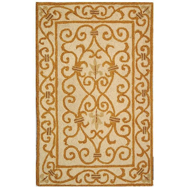 Hand hooked Ivory/Gold Iron Gate Wool Rug 2 x 3  