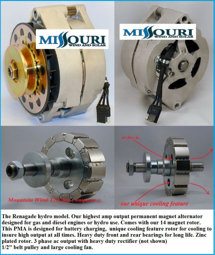 Renegade pma permanent magnet alternator for hydro or gas engine made 