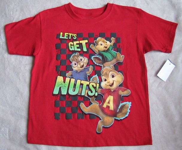 ALVIN and The CHIPMUNKS *Lets Get Nuts* Red Tee T Shirt sz 6/7 