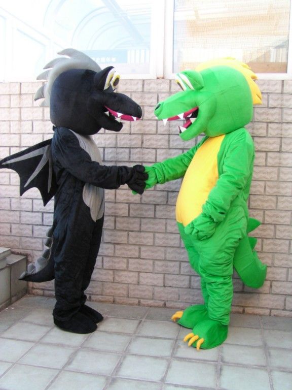 Black and green Dragon Dinosaur Cartoon Mascot Costume  