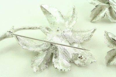 Vintage Costume Jewelry Silver Coro Leaf Brooch Set  