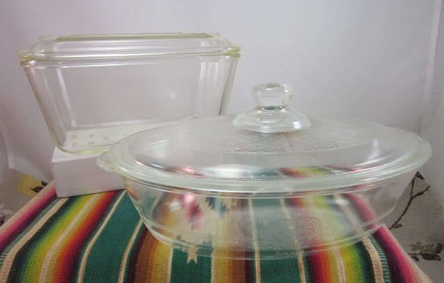 Vintage Glasbake Refrigerator Dish Etched Oval Casserole Lids Oven 