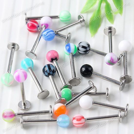 20pc Bulk 16G Various UV Barbell Lip Labret Rings Monroe Studs 