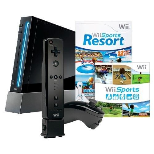  Wii Console System w Wii Sports & Wii Sports Resort Game Black 