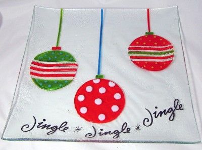 Fenton International Fused Glass Plate Square Holiday Jingle  