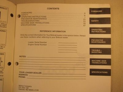 BOBCAT 553 Skid Steer Loader OPERATORS MANUAL 1994  