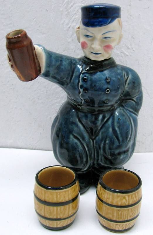 Vintage Delft Blue Bols Figural Bottle Decanter 2 cups  