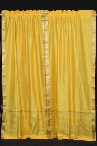   Top   Pair Yellow Silk Sari Curtains / Drapes / Panels   Custom made