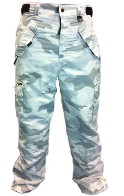 SNOW CAMO Snowboard Pants~Waterproof~CARGO~White Camouflage~SM~Small 