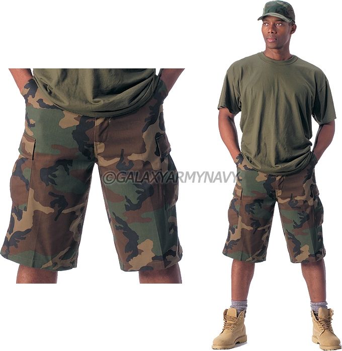 Long Military Camo Fatigue Cargo Shorts  