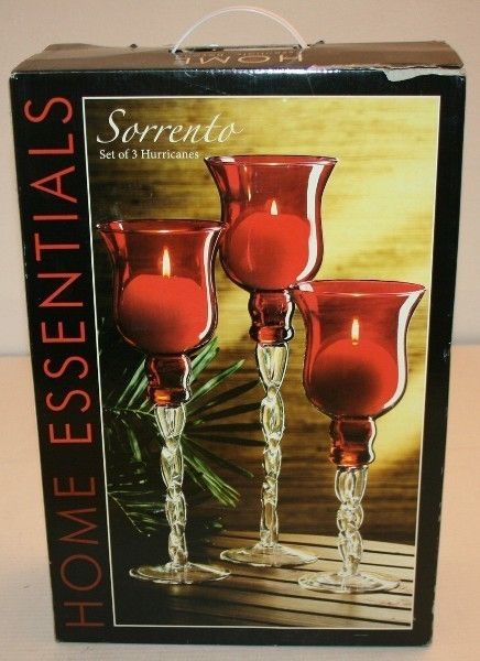   Beyond SORRENTO Set of 3 XL Hurricanes Red Candle Holders NIB  