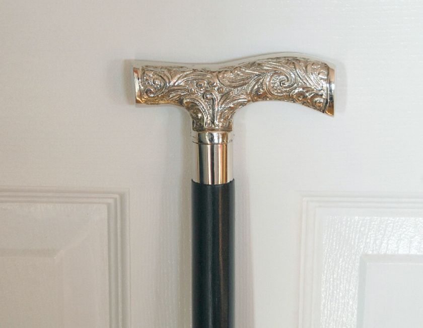 WALKING CANE Contoured Carved Nickel Handle 36 COMFY DERBY STICK 