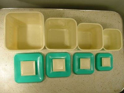   1950s RETRO Aqua Fancy KITCHEN CANISTER SET Hard Plastic  