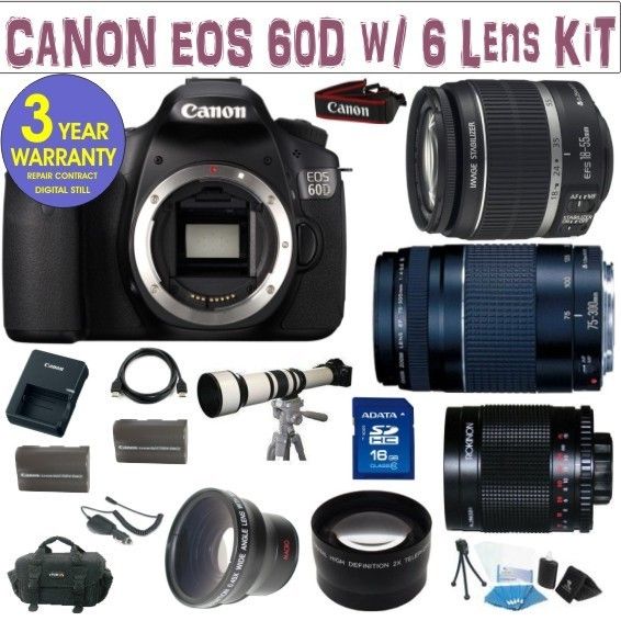 BRAND NEW CANON EOS 60D w/ 6 LENS CAMERA KIT 678881649405  