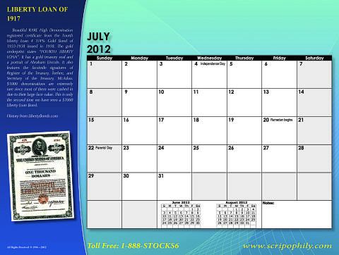 Scripophily 2012 Stock Calendar 28 Color pages  