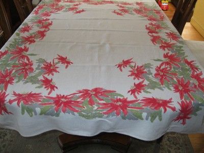 VINTAGE LINEN VERA RETRO CHRISTMAS PRINT TABLECLOTH 65 X 51  