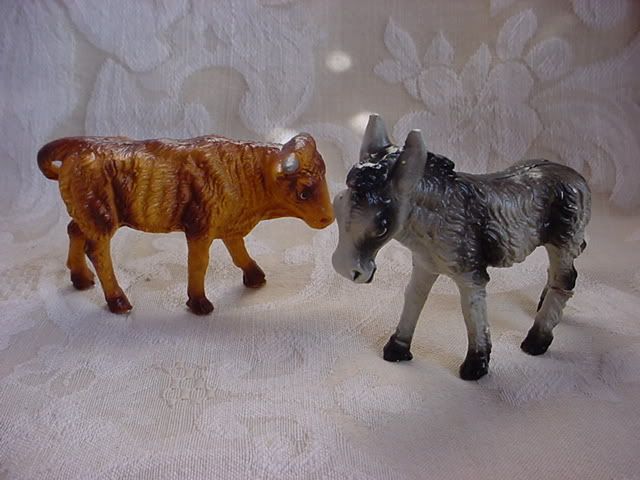 Antique Christmas Nativity Manger Scene Creche Cow + Figure Figurine 