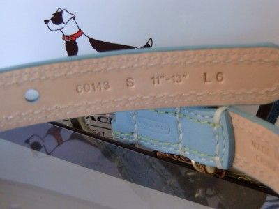 NWT AUTH COACH BABY BLUE LEATHER DOG GROMMET COLLAR SMALL IN BOX 