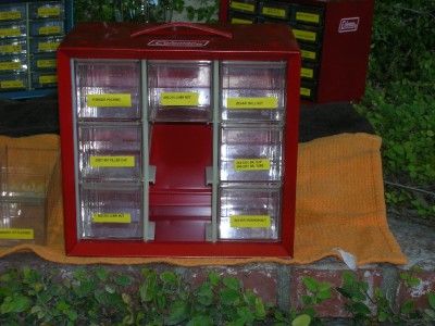 COLEMAN LANTERN/ VINTAGE 1960s METAL PARTS CABINET 9 DRAWERS VERY 