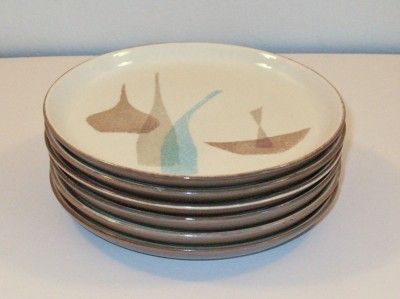 SET 6 SALAD PLATES POMPEII mid century modern Red Wing Redwing China 