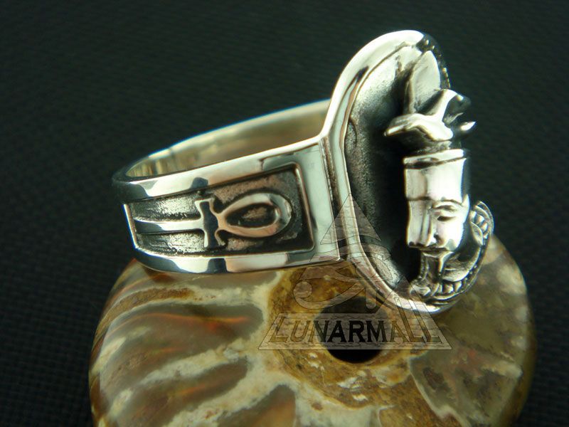 Egypt Silver Jewelry God Geb w/ ANKH Ring 91/2  