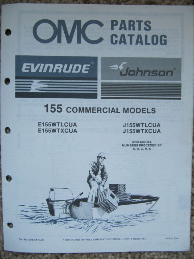 1987 OMC Johnson Evinrude Outboard Parts Catalog 155 HP Commercial 