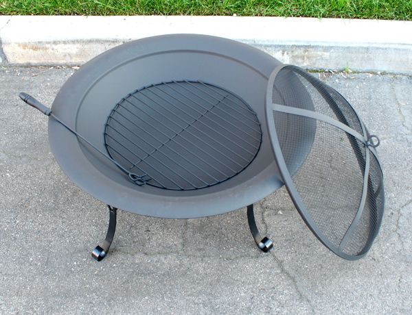   Patio Backyard Portable Round Steel Fire Pit Free Lift Tool Log  