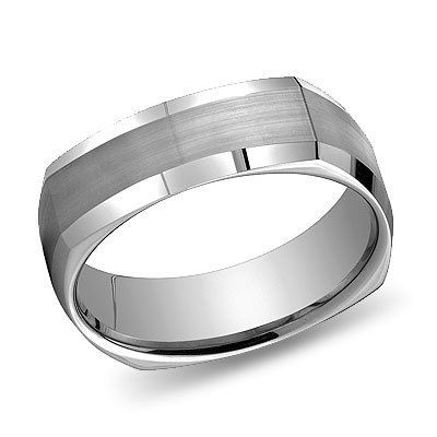 Mens 14k White Gold Wedding Band Men Squared Rings 7mm  