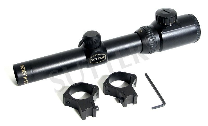 Rifle Scope Zoom 1.25 4.5x26E Crosshair Red Dot +Mounts  