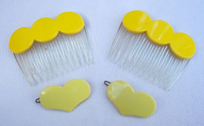 funky retro vintage yellow hair comb barrette GOODY  