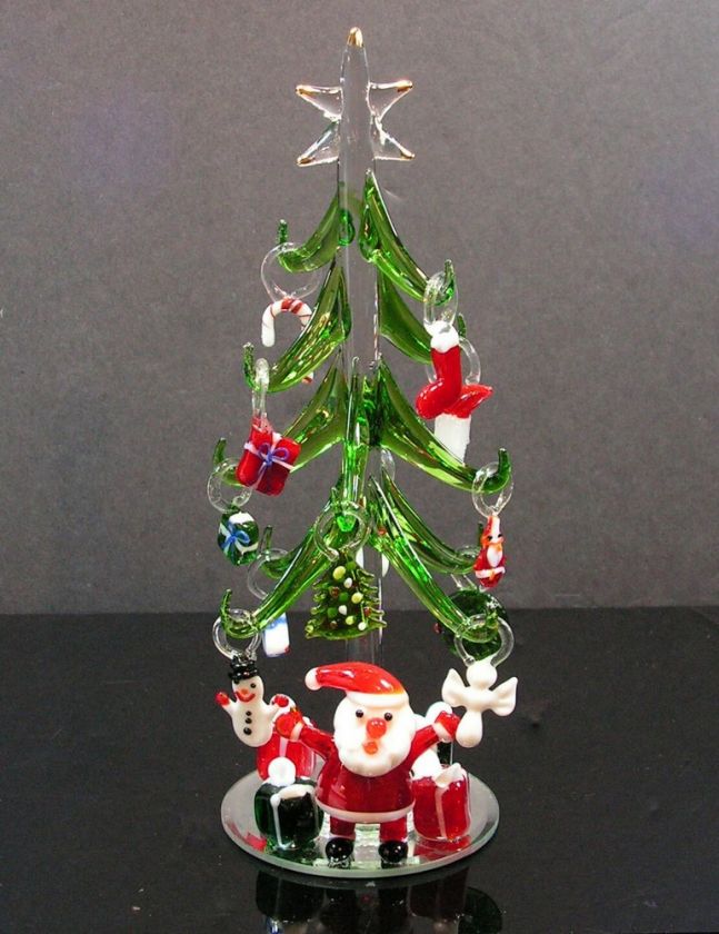 Miniature Glass Christmas Tree w/ Santa and Ornaments  