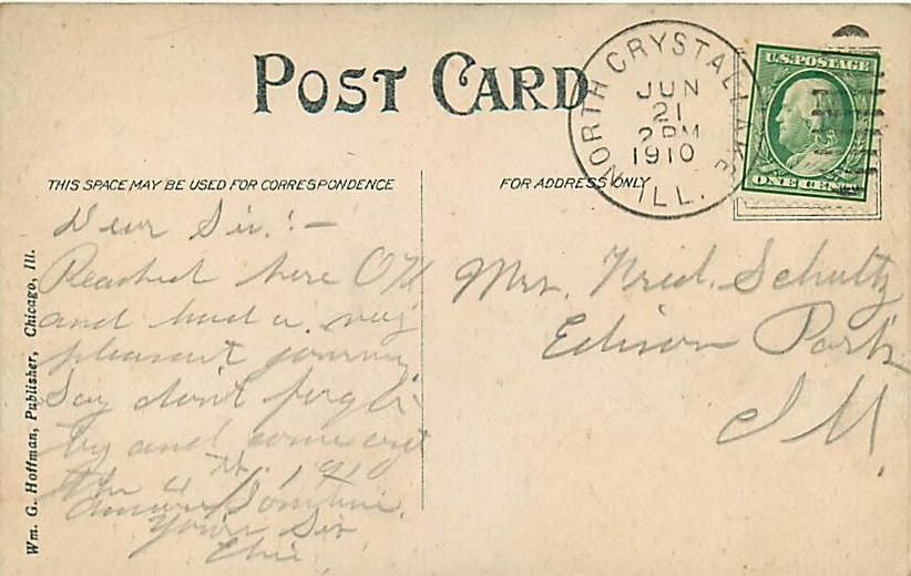 IL CRYSTAL LAKE LAKE SHORE HOUSE MAILED 1910 R48319  