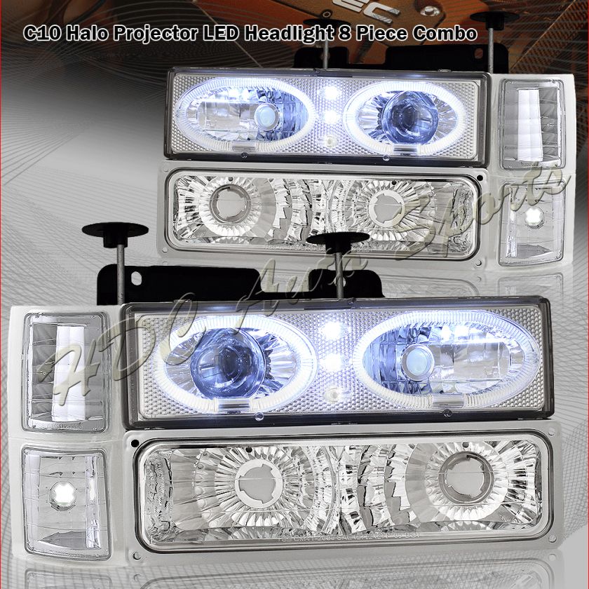 CHEVY SILVERADO C10 HALO LED PROJECTOR HEADLIGHT+CORNE+BUMPER 8PC 