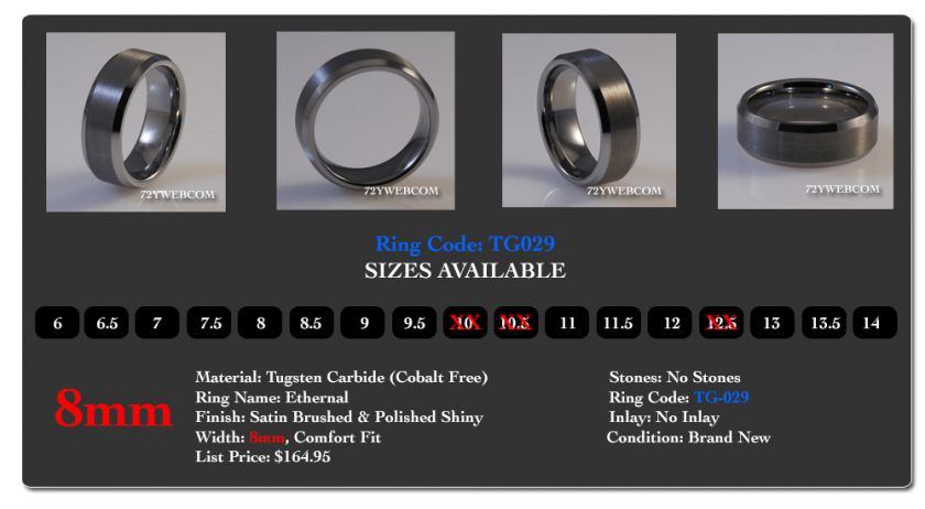 Tungsten Carbide Men Ring Wedding Band Size 6   14  