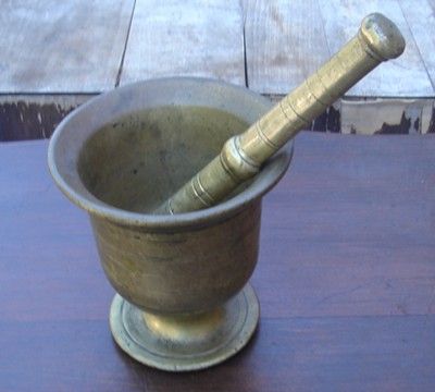 Antique BRONZE BRASS MORTAR & PESTLE Medical Pharmacy  