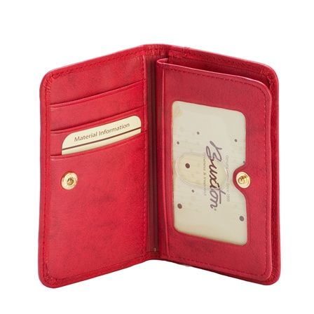 Women Buxton Red Leather Flower Deluxe Card Case Wallet  