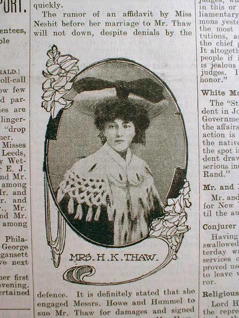 1906 newspapers HARRY THAW murders STANFORD WHITE over Evelyn Nesbit 