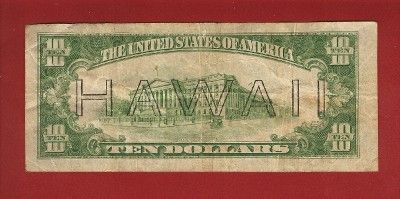 CURRENCY 1934A HAWAII $10, WORLD WAR II EMERGENCY, VERY FINE Old Paper 