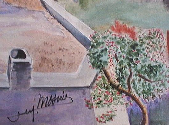 WATERCOLOR PAINTING c1940 MEDITERRANEAN SEA TERRACE DANCING  