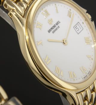 Raymond Weil Gold Tone Stainless Steel White Face Mens Watch  