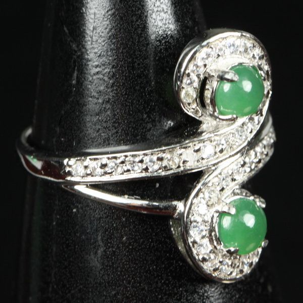 double round 925 silver size 5 green ring Chinese Jade  