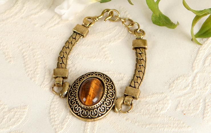 Tigers Eye Gemstone Antique Gold GP Vintage ST Bracelet gi340  