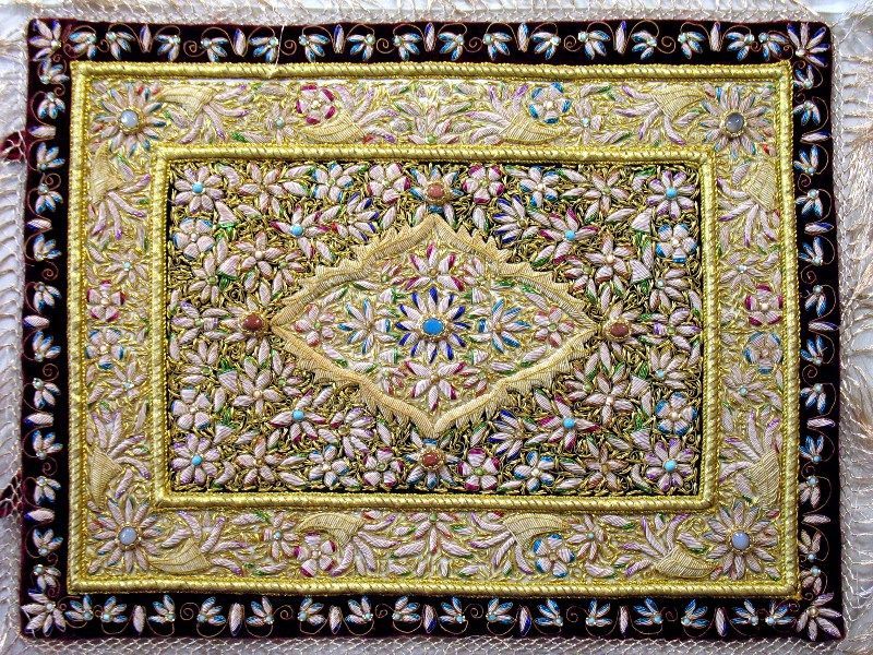 Kashmiri Zardozi Handmade Jewel Carpet Rug Wall Hanging  