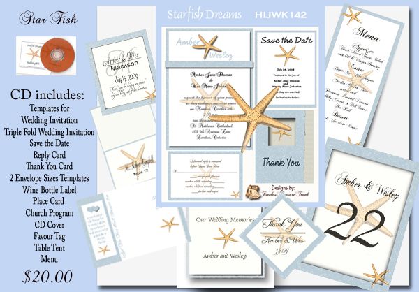 Delux Starfish Wedding Invitation Kit on CD  