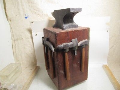 ANTIQUE HAND CARVED WOOD BLACKSMITH ANVIL TOOL HAMMERS DIFFERENT FOLK 